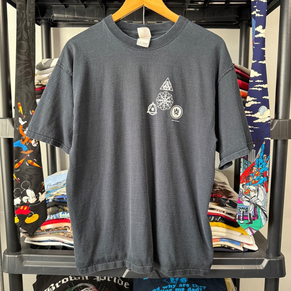 Fruit Of The Loom T Shirt Geometric Graphic Size XL Black 1992 Light Marks